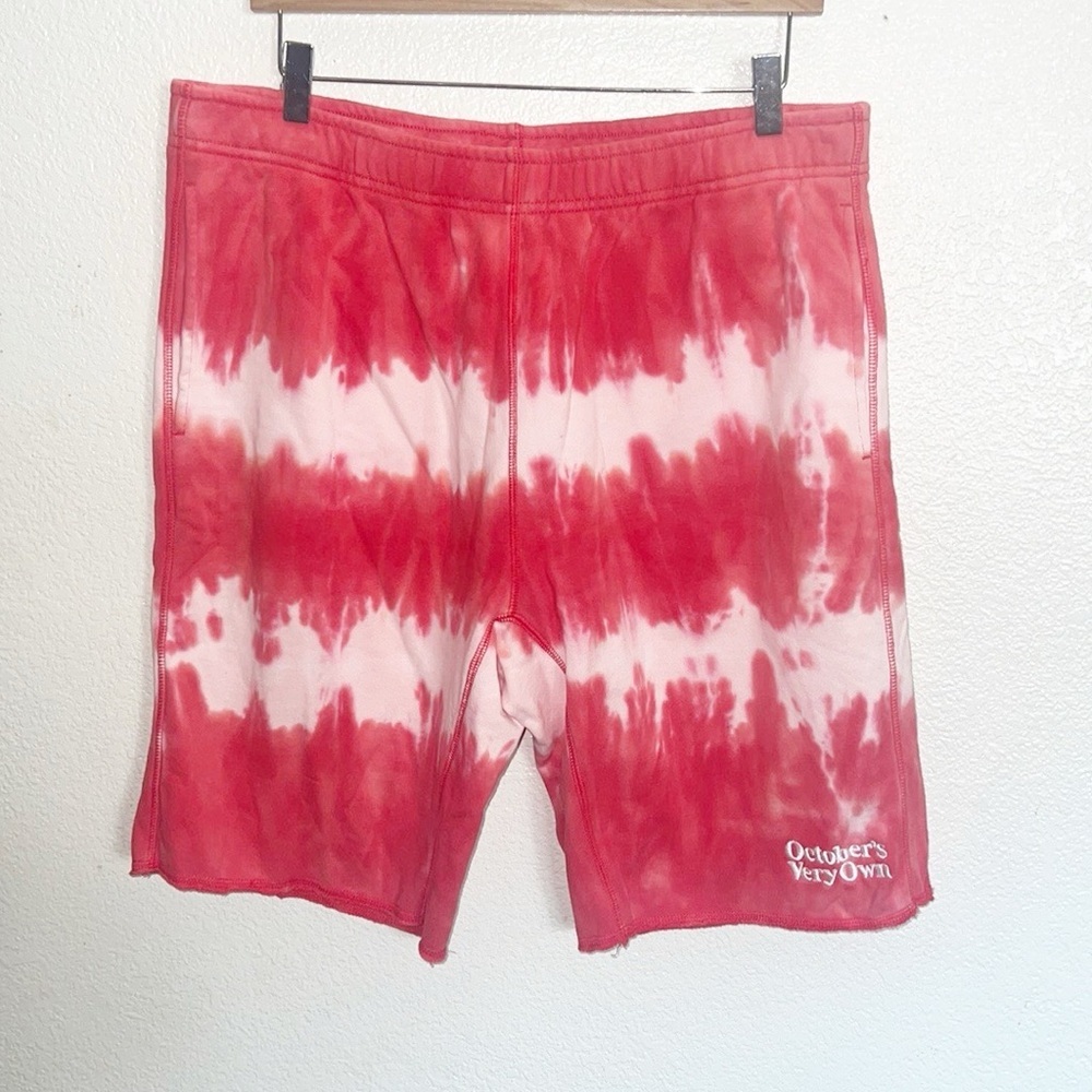 Drake OVO Men's Red Marble Tie Dye 100% Cotton Pull On Drawstring Sweat Shorts